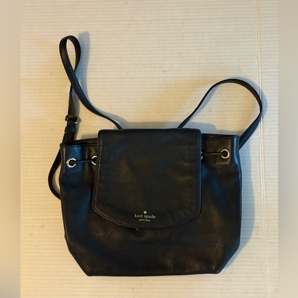 kate spade Handbags - Kate Spade Flap Backpack Black Pebbled Leather Drawstring Bag